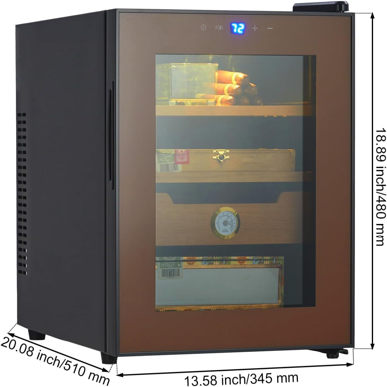 33 L Cigar Humidor Cabinet, 350 Counts Cabinet Humidor, Electric Humidor with Heating and Cooling Temperature Control System, Spanish Cedar Wood Shelves and Hygrometer
