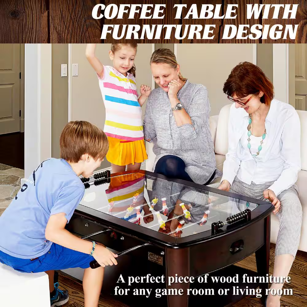 42 In. Foosball Coffee Table, Durable and Stylish Contemporary Design with Tabletop Sports Soccer Balls