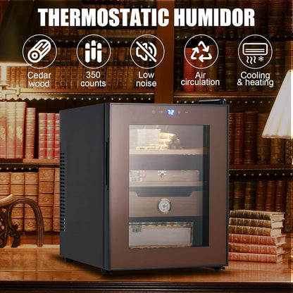 33 L Cigar Humidor Cabinet, 350 Counts Cabinet Humidor, Electric Humidor with Heating and Cooling Temperature Control System, Spanish Cedar Wood Shelves and Hygrometer