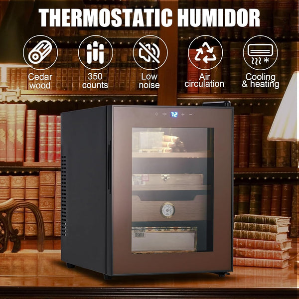 33 L Cigar Humidor Cabinet, 350 Counts Cabinet Humidor, Electric Humidor with Heating and Cooling Temperature Control System, Spanish Cedar Wood Shelves and Hygrometer