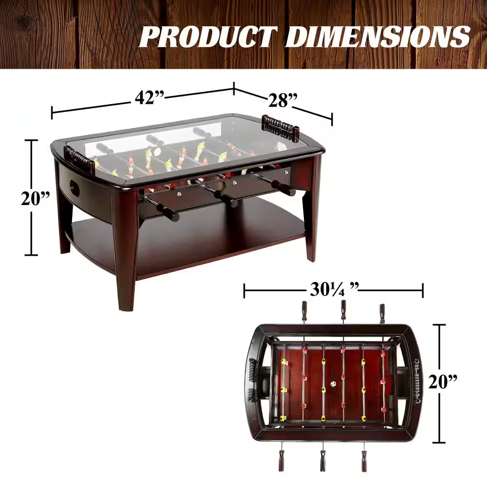 42 In. Foosball Coffee Table, Durable and Stylish Contemporary Design with Tabletop Sports Soccer Balls