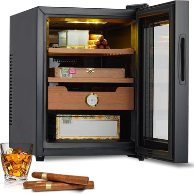 33 L Cigar Humidor Cabinet, 350 Counts Cabinet Humidor, Electric Humidor with Heating and Cooling Temperature Control System, Spanish Cedar Wood Shelves and Hygrometer