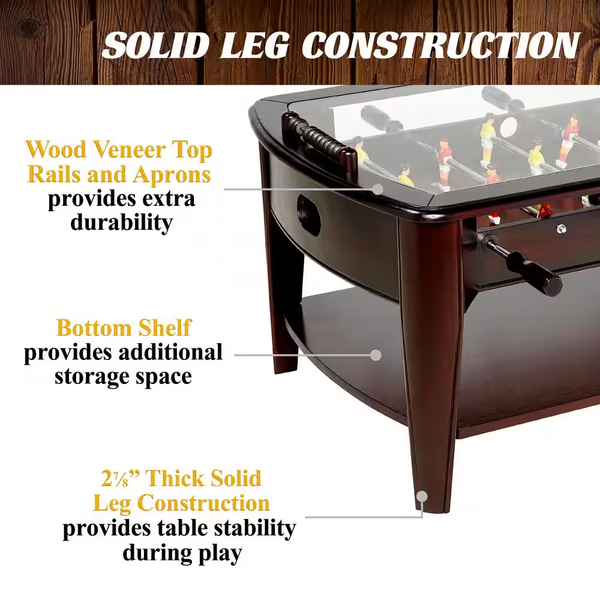 42 In. Foosball Coffee Table, Durable and Stylish Contemporary Design with Tabletop Sports Soccer Balls