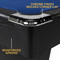 Indoor Pool Table Built for Home Game Rooms, 7-Foot Standard Size, Black Frame, Blue Felt Playing Surface