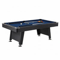 Indoor Pool Table Built for Home Game Rooms, 7-Foot Standard Size, Black Frame, Blue Felt Playing Surface